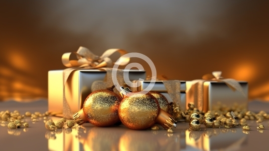Gifts on golden background
