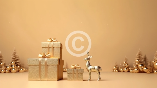 Golden deer and Christmas gifts