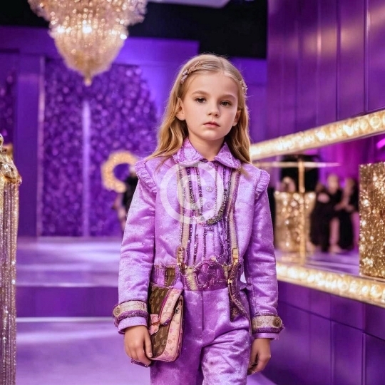 Little girl in purple, waiting for Christmas presents
